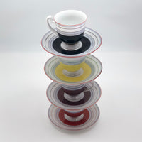 Colorfully Striped Hand-painted Japanese Porcelain Demitasse Cups - Set of Four