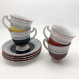 Colorfully Striped Hand-painted Japanese Porcelain Demitasse Cups - Set of Four