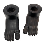 Hand-carved Pair of Wooden Foot-Shaped Candle Holders