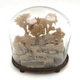 Elaborate Victorian Waxwork Valentine Diorama: Glass Domed Forest Scene with Man and Deer