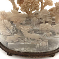 Elaborate Victorian Waxwork Valentine Diorama: Glass Domed Forest Scene with Man and Deer