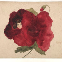 Girl Inside a Red Poppy! 1910 Hand-painted Watercolor Postcard