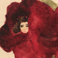 Girl Inside a Red Poppy! 1910 Hand-painted Watercolor Postcard