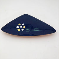 Painted Enamel on Copper Blue Triangular Shaped Dish with Flower