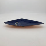 Painted Enamel on Copper Blue Triangular Shaped Dish with Flower