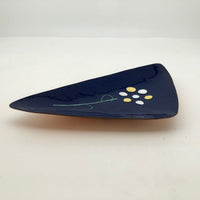 Painted Enamel on Copper Blue Triangular Shaped Dish with Flower