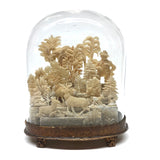 Elaborate Victorian Waxwork Valentine Diorama: Glass Domed Forest Scene with Man and Deer