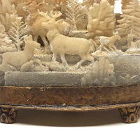 Elaborate Victorian Waxwork Valentine Diorama: Glass Domed Forest Scene with Man and Deer