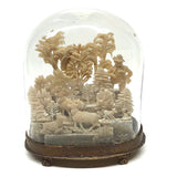 Elaborate Victorian Waxwork Valentine Diorama: Glass Domed Forest Scene with Man and Deer