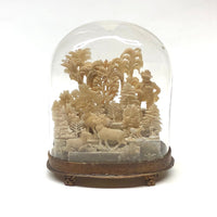 Elaborate Victorian Waxwork Valentine Diorama: Glass Domed Forest Scene with Man and Deer