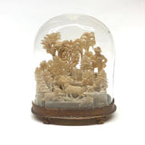 Elaborate Victorian Waxwork Valentine Diorama: Glass Domed Forest Scene with Man and Deer