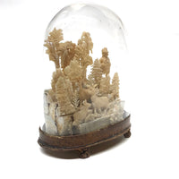 Elaborate Victorian Waxwork Valentine Diorama: Glass Domed Forest Scene with Man and Deer