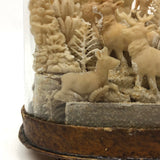 Elaborate Victorian Waxwork Valentine Diorama: Glass Domed Forest Scene with Man and Deer