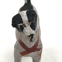 Sweet Old Composition over Wood Hand-painted Terrier with Red Ribbon