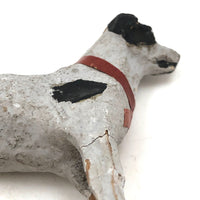 Sweet Old Composition over Wood Hand-painted Terrier with Red Ribbon