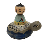 Charming Vintage Japanese Hand-painted Kokeshi-type Boy on Turtle