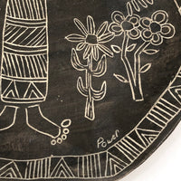 Slab Pottery Plate with Sgraffito Earth Mother and Flowers