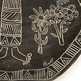 Slab Pottery Plate with Sgraffito Earth Mother and Flowers