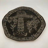 Slab Pottery Plate with Sgraffito Earth Mother and Flowers