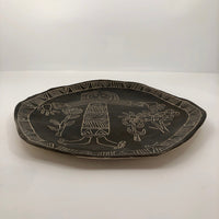 Slab Pottery Plate with Sgraffito Earth Mother and Flowers