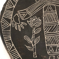 Slab Pottery Plate with Sgraffito Earth Mother and Flowers